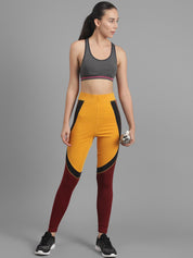 Kotty Women Yellow & Maroon Colourblocked Ankle-Length Tights