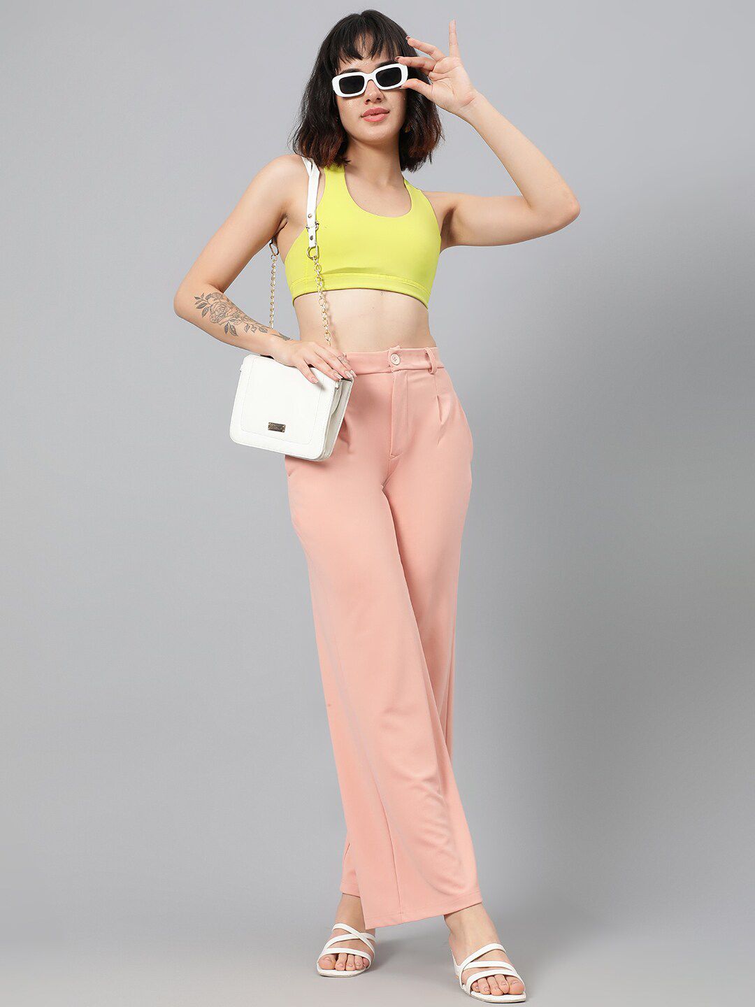 Kotty Women Pink Relaxed Straight Leg Fit High-Rise Easy Wash Parallel Trousers