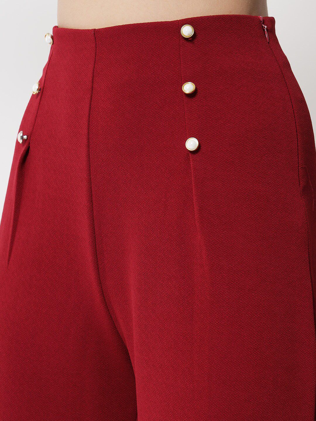 Kotty Women Maroon Relaxed Straight Fit High-Rise Easy Wash Trousers