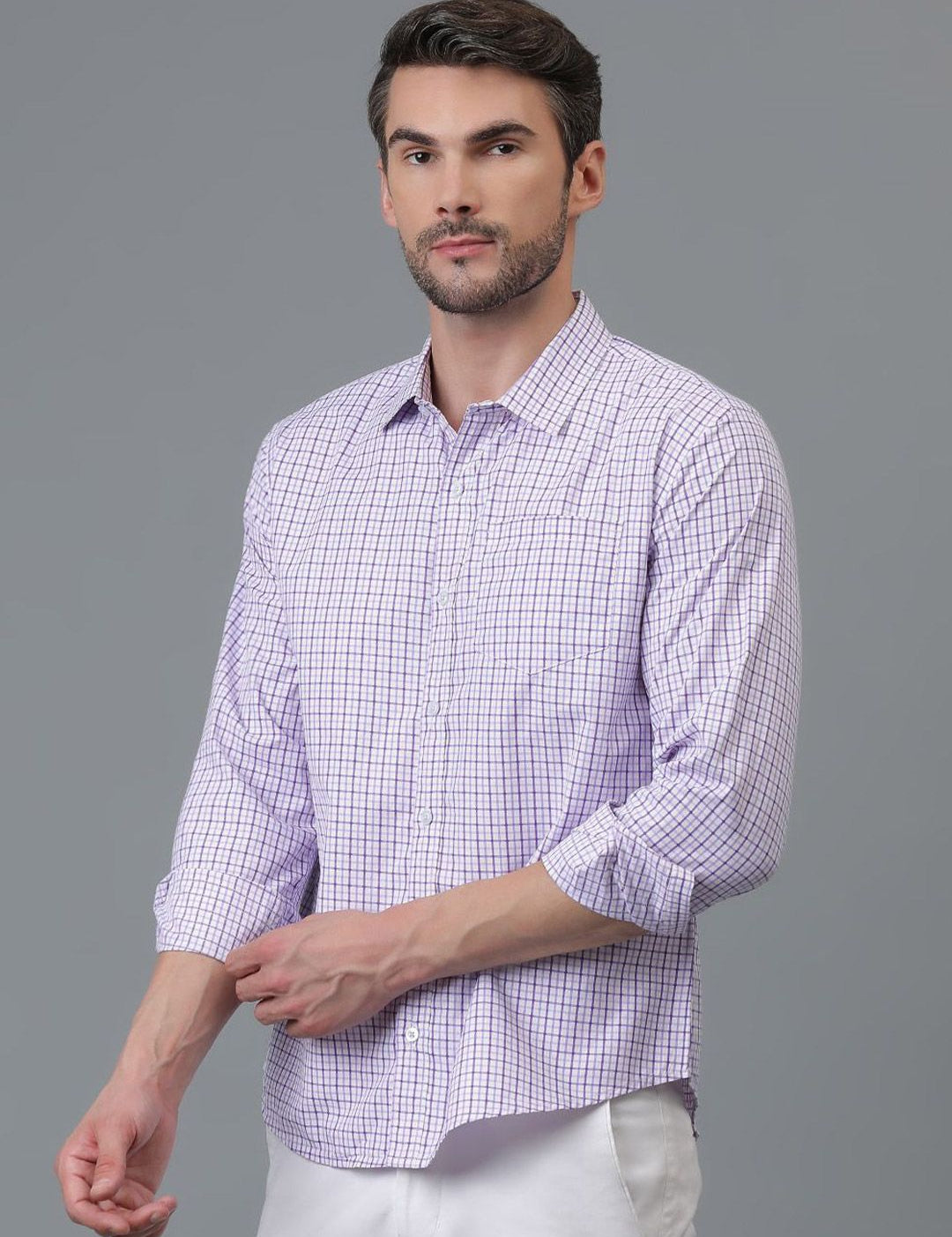 Kotty White & Blue New Gingham Checks Checked Spread Collar Casual Shirt