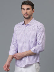 Kotty White & Blue New Gingham Checks Checked Spread Collar Casual Shirt