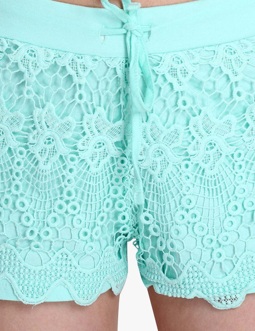 Kotty Women Sea Green Self Design Regular Fit Hot Pants