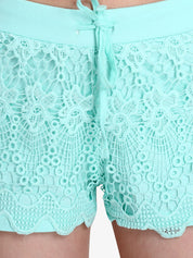 Kotty Women Sea Green Self Design Regular Fit Hot Pants