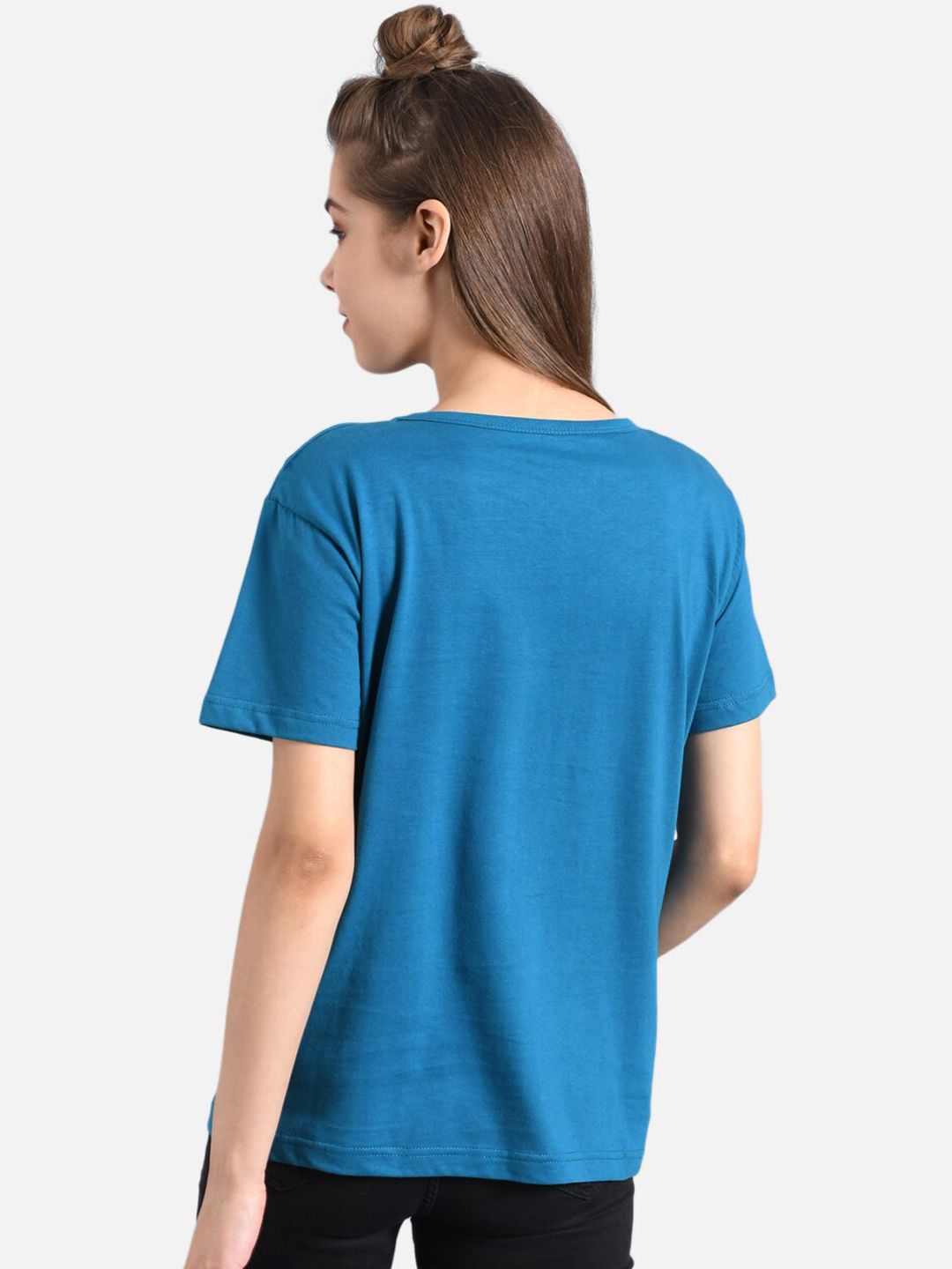 Kotty Women Blue Printed Round Neck T-shirt