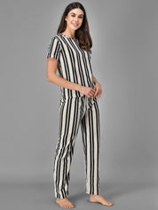 Kotty Women Black & White Striped Night Suit