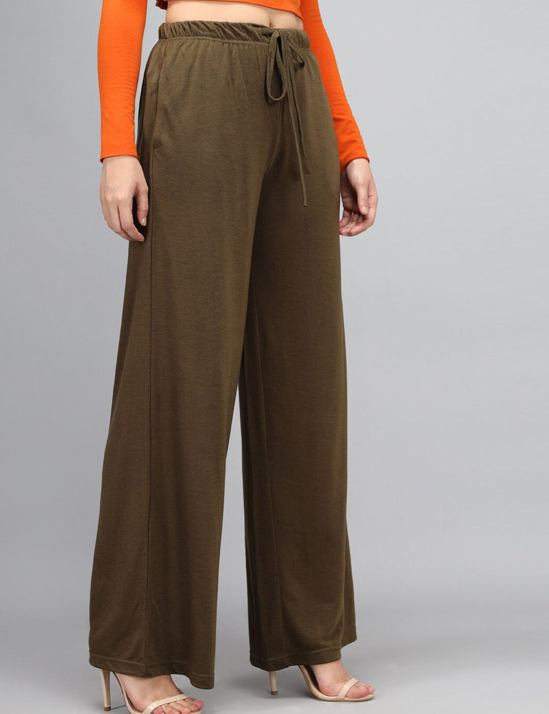 Kotty Women Olive Green Loose Fit High-Rise Parallel Trousers