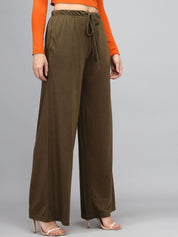 Kotty Women Olive Green Loose Fit High-Rise Parallel Trousers