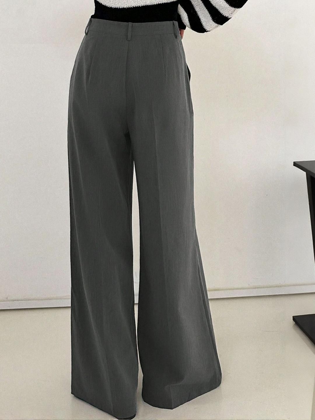 Kotty Women Grey High-Rise Wide Leg Formal Trouser