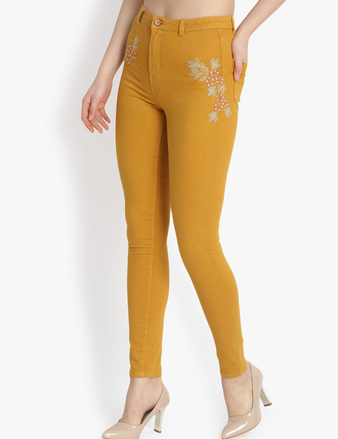 Kotty Women Yellow Skinny Fit High-Rise Clean Look Stretchable Jeans