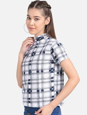 Kotty Women White Checked Pure Cotton Top
