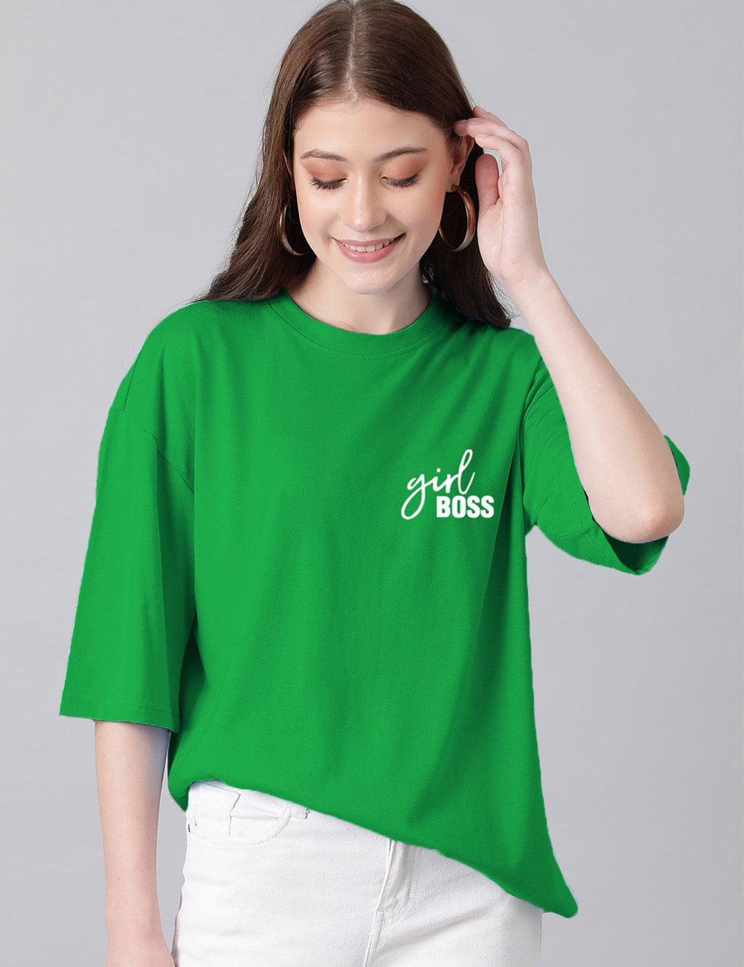 Kotty Typography Printed Round Neck Drop-Shoulder Sleeves Oversized T-shirt