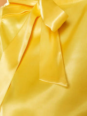 Kotty Yellow Tie-Up Neck Sleeveless Satin Top