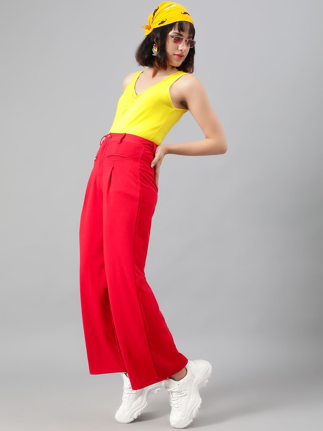 Kotty Women Relaxed Straight Fit High-Rise Easy Wash Trousers