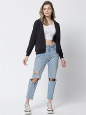 Kotty Women Black Hooded Fleece Sweatshirt