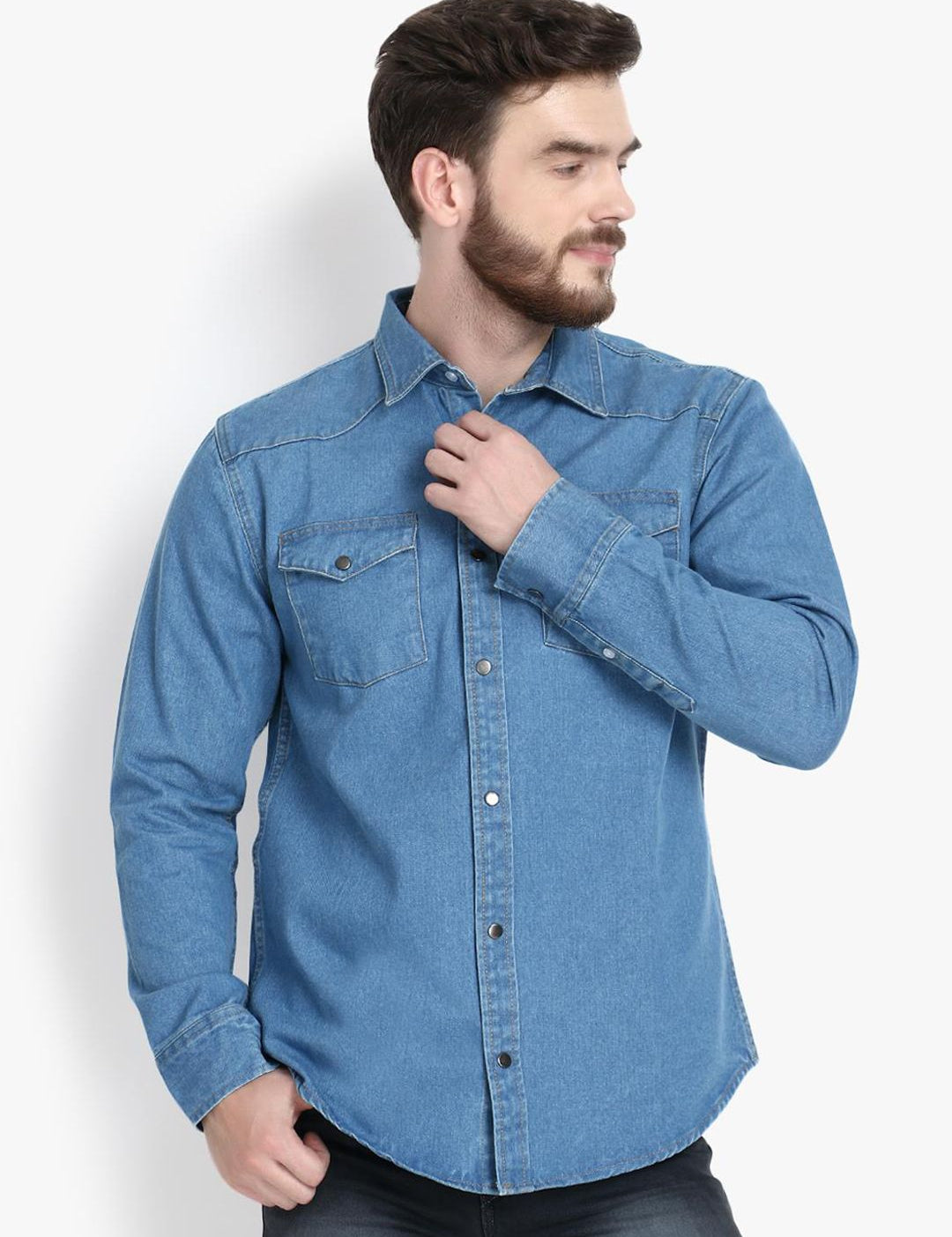 Kotty Men Blue Solid Lightweight Denim Jacket