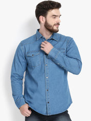 Kotty Men Blue Solid Lightweight Denim Jacket