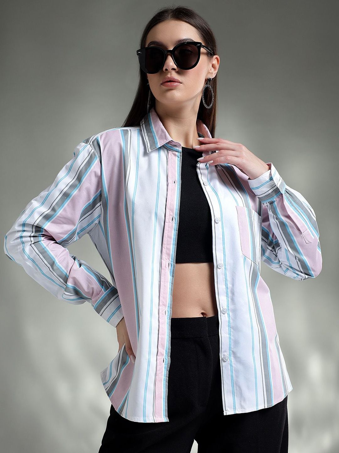 Kotty Women Spread Collar Graphic Printed Cotton Casual Shirt