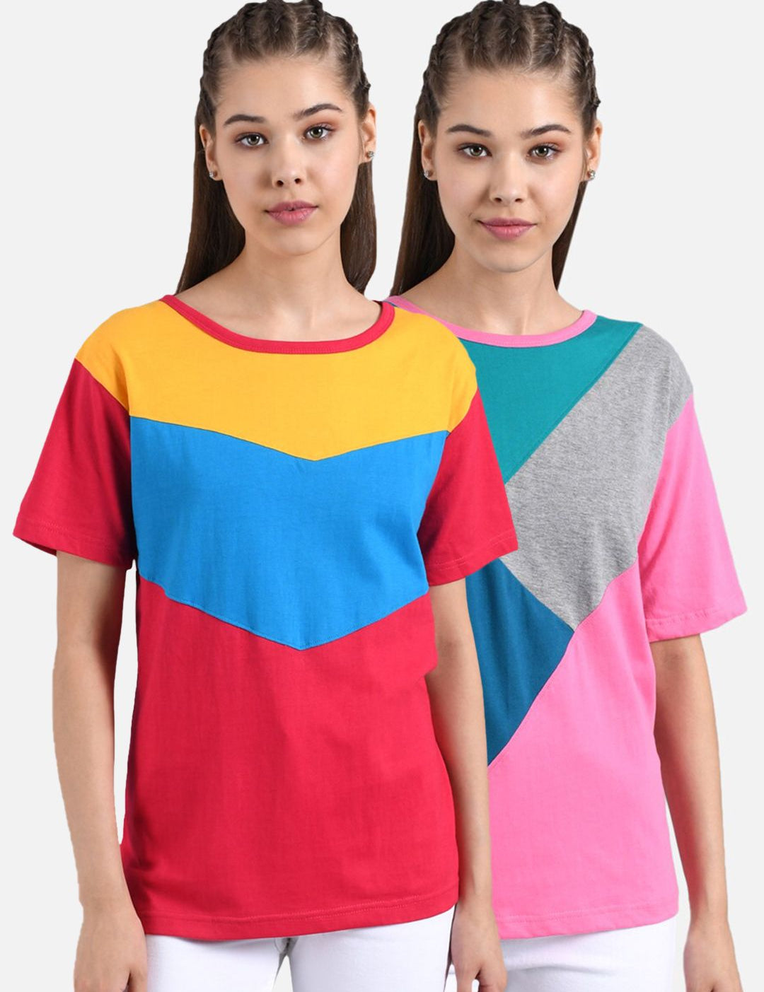 Kotty Women Pack of 2 Colourblocked Round Neck T-shirts