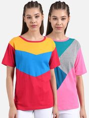 Kotty Women Pack of 2 Colourblocked Round Neck T-shirts