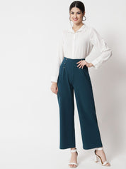 Kotty Women Green Relaxed Straight Fit High-Rise Trousers