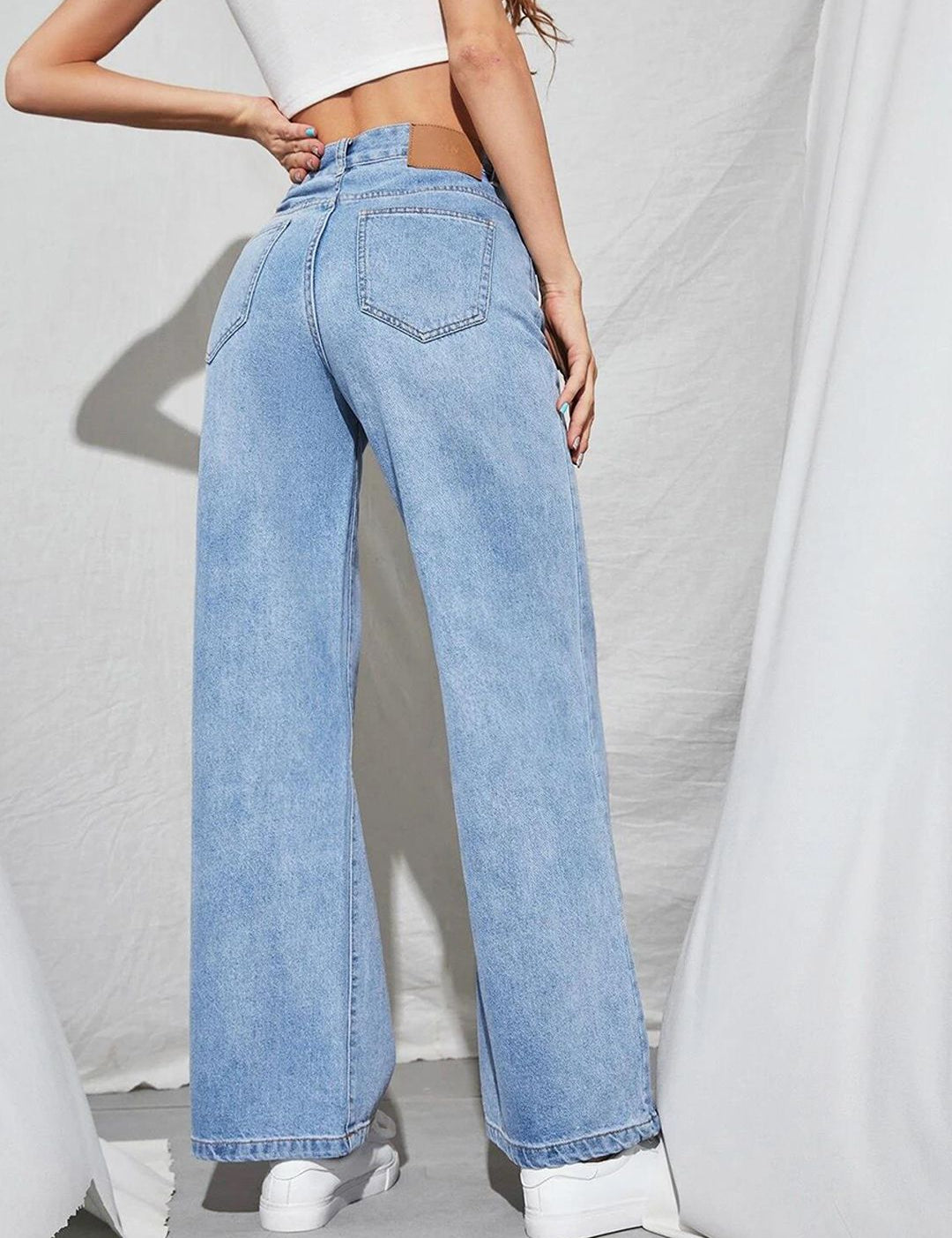 KOTTY Basics Blue Women Jean Straight Fit High-Rise Heavy Fade Stretchable Jeans