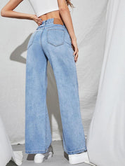 KOTTY Basics Blue Women Jean Straight Fit High-Rise Heavy Fade Stretchable Jeans