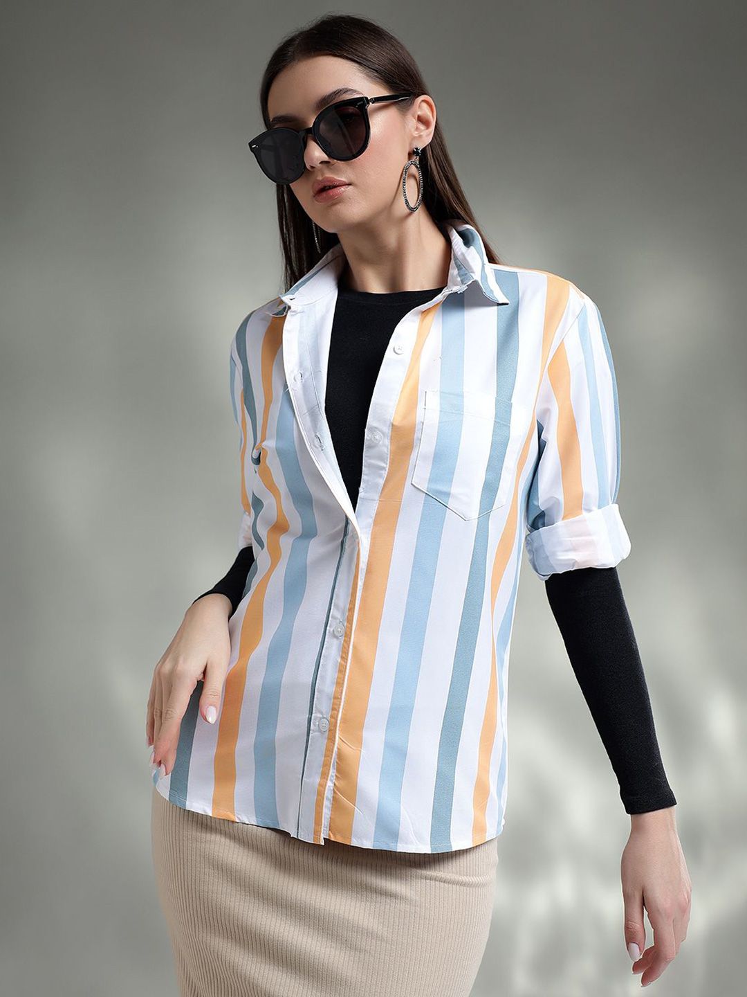 Kotty Women Spread Collar Graphic Printed Cotton Casual Shirt