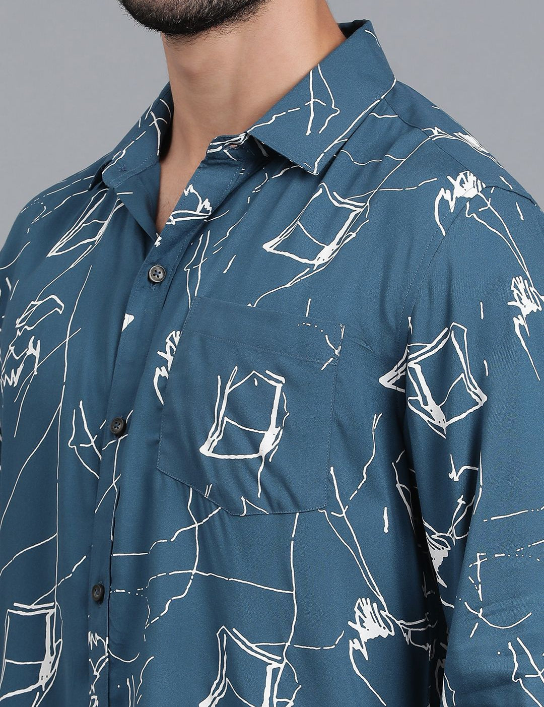 Kotty Men Abstract Printed Spread Collar Casual Shirt