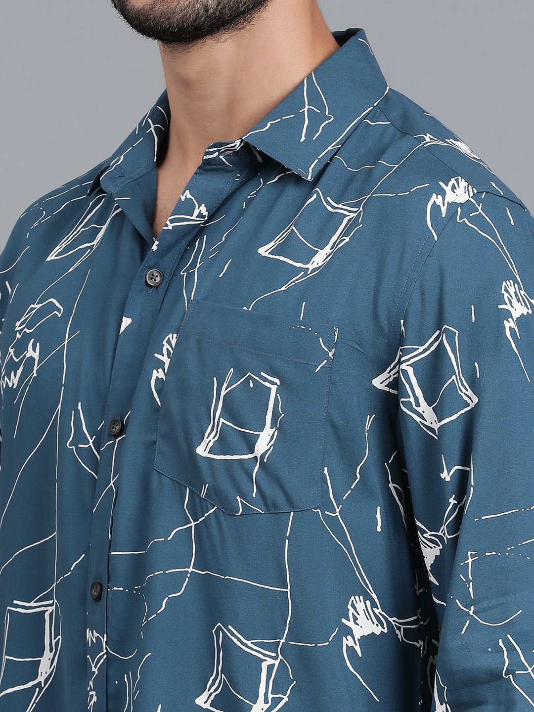 Kotty Men Abstract Printed Spread Collar Casual Shirt