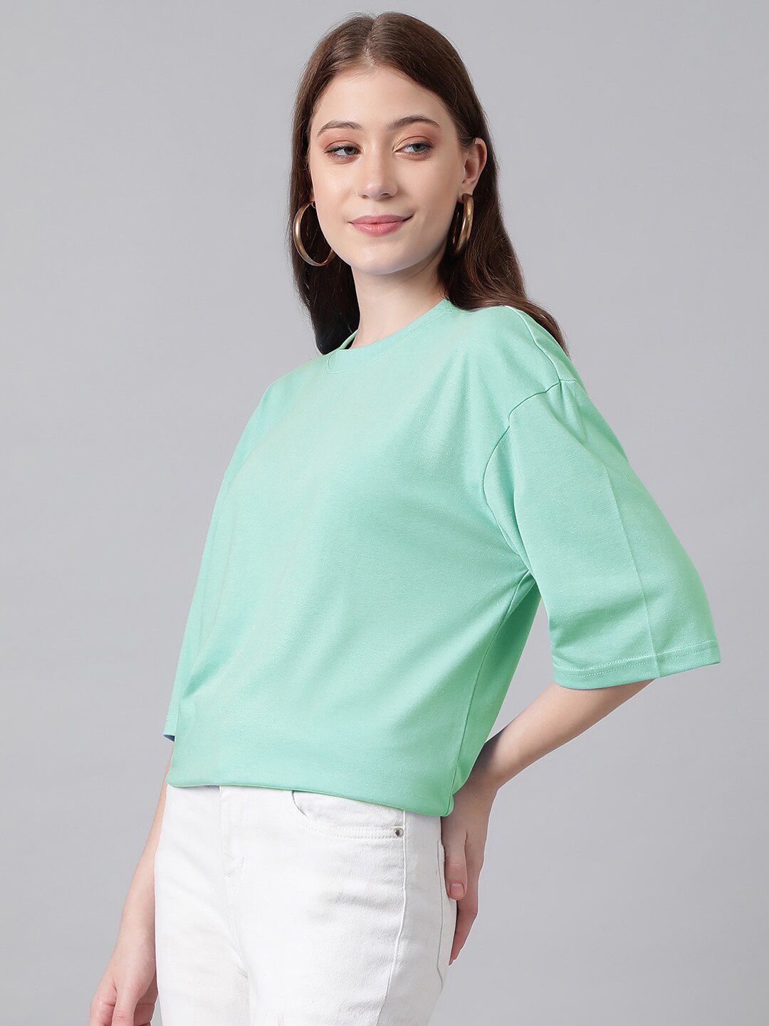 KOTTY Basics Round Neck Drop-Shoulder Sleeves Oversized Fit Cotton T-Shirt