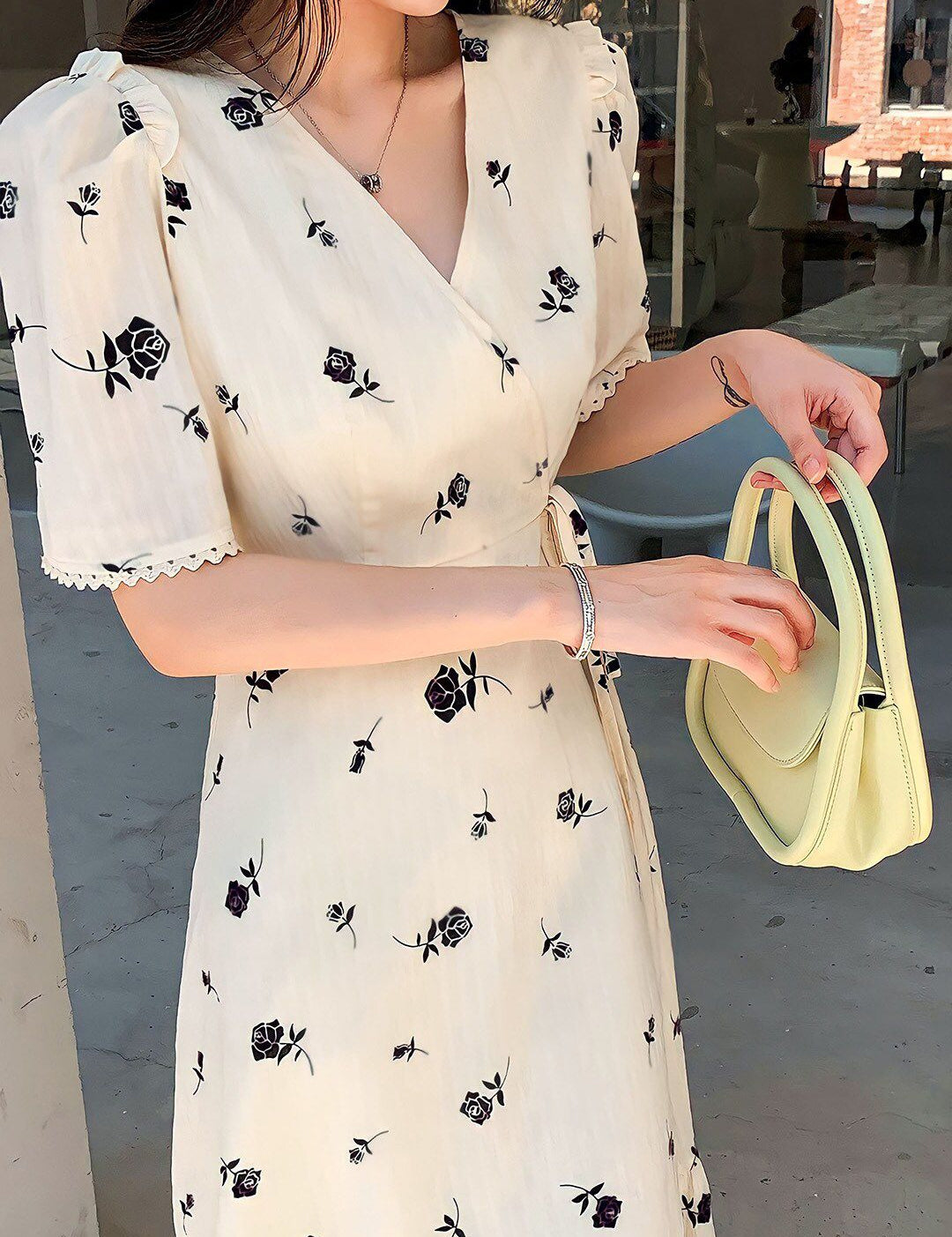 Kotty Floral Printed V-Neck Wrap Maxi Dress