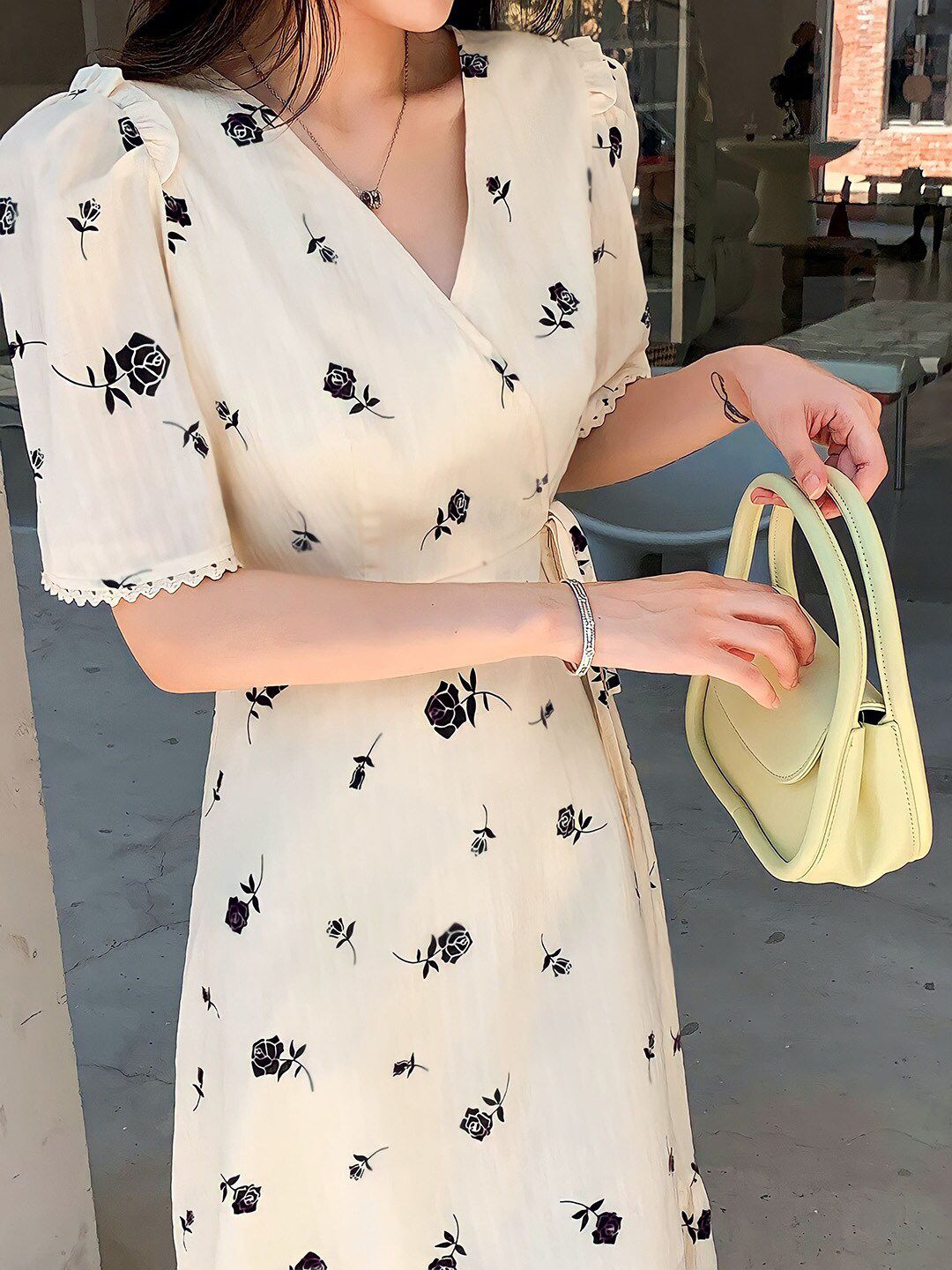 Kotty Floral Printed V-Neck Wrap Maxi Dress