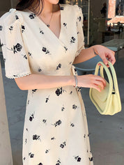 Kotty Floral Printed V-Neck Wrap Maxi Dress