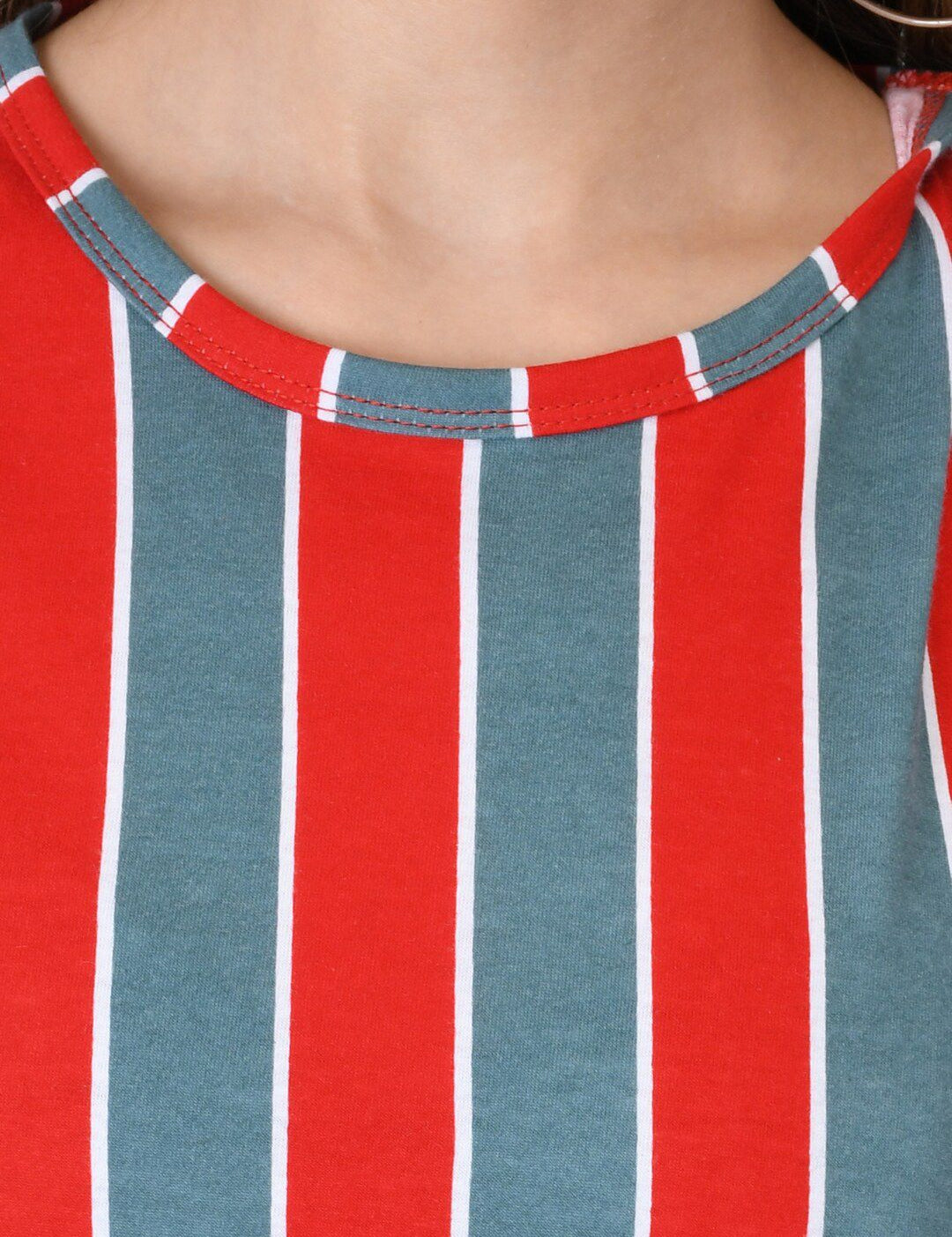 Kotty Women Red & Blue Striped Round Neck T-shirt
