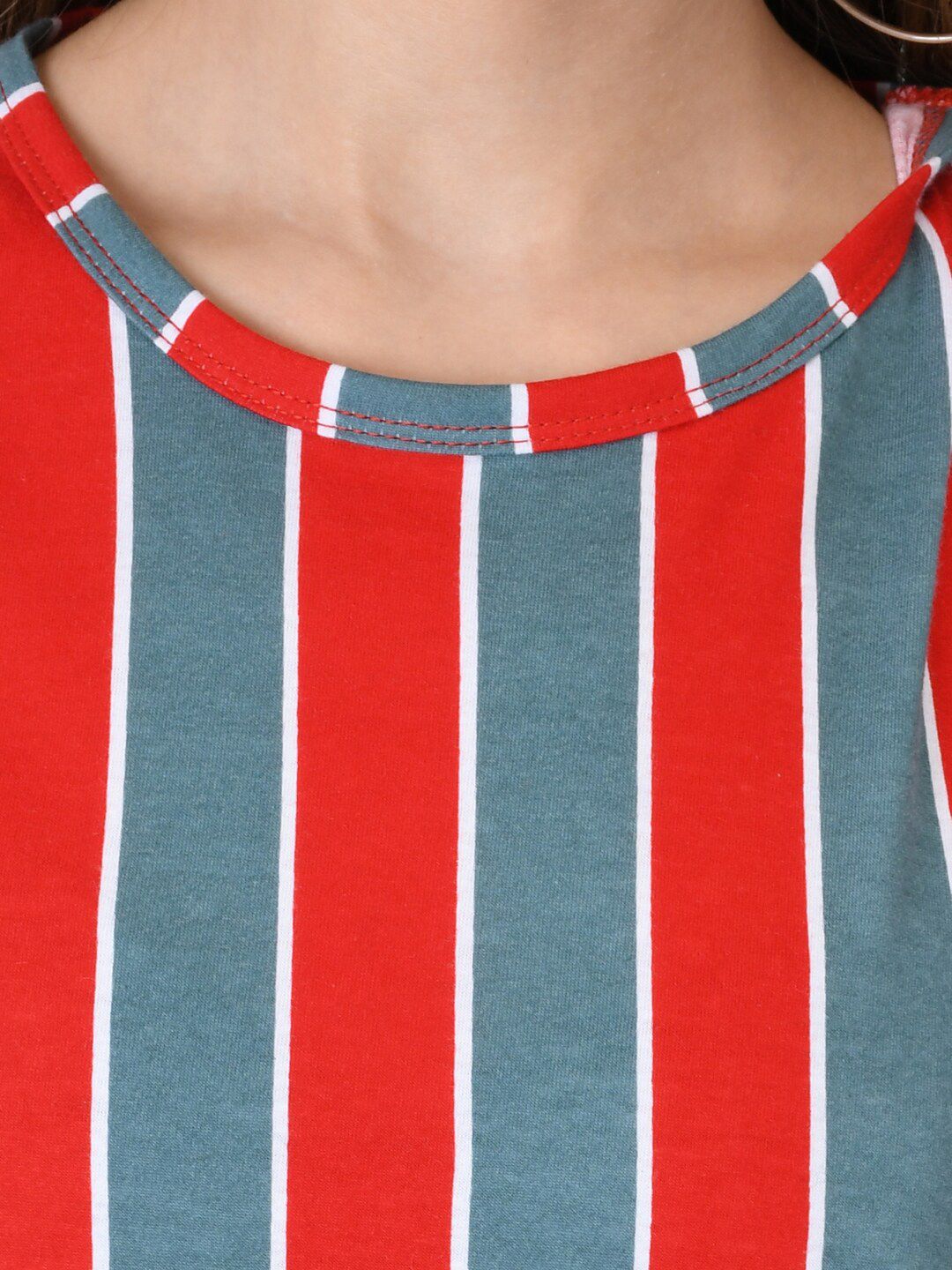 Kotty Women Red & Blue Striped Round Neck T-shirt