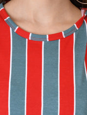 Kotty Women Red & Blue Striped Round Neck T-shirt