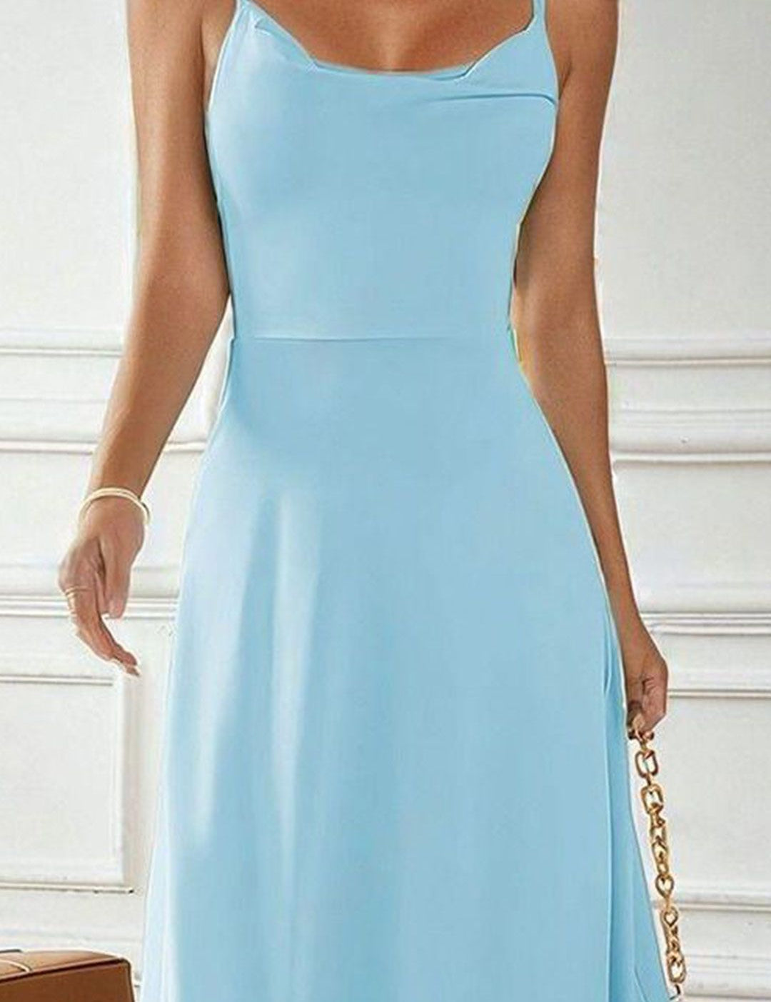 Kotty Women Solid Shoulder Straps Fit and Flare Dress