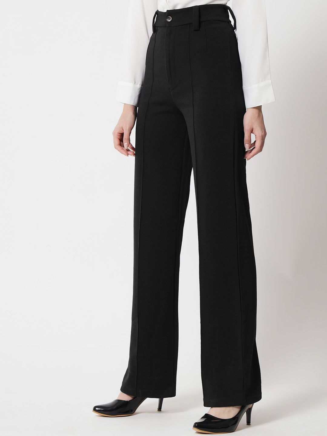 Kotty Women Relaxed Straight Leg Straight Fit High-Rise Easy Wash Trousers