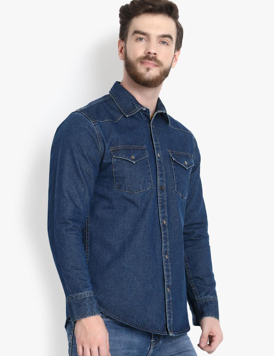 Kotty Men Blue Solid Lightweight Denim Jacket