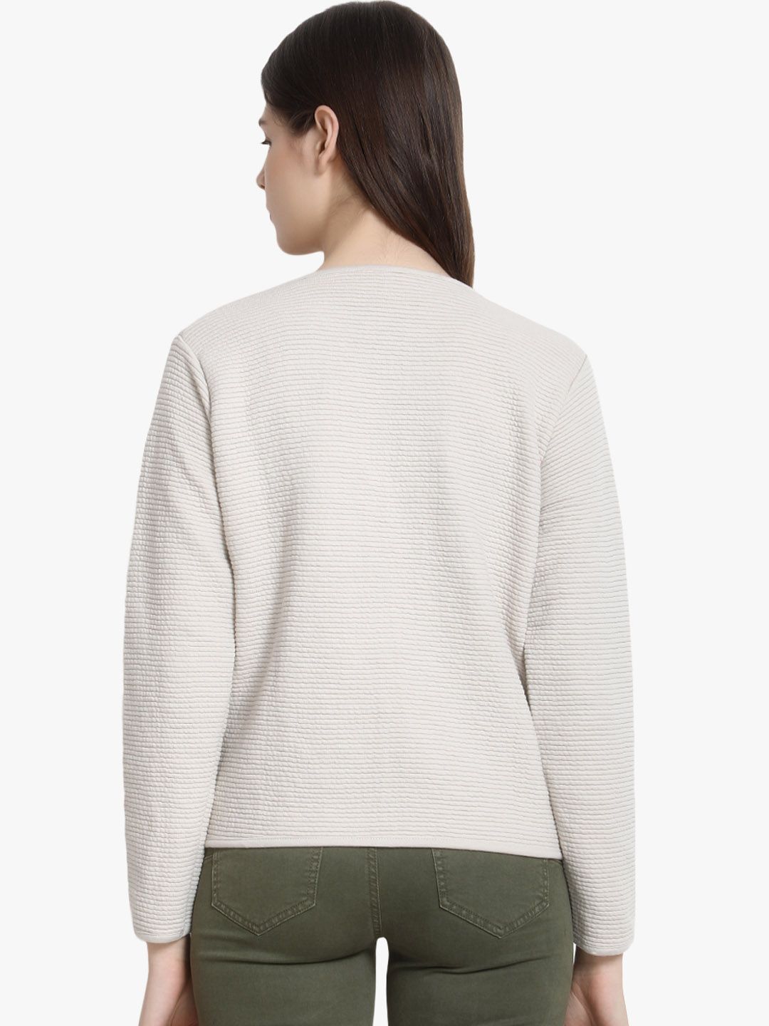 Kotty Women Off-White Self Design Lightweight Tailored Jacket