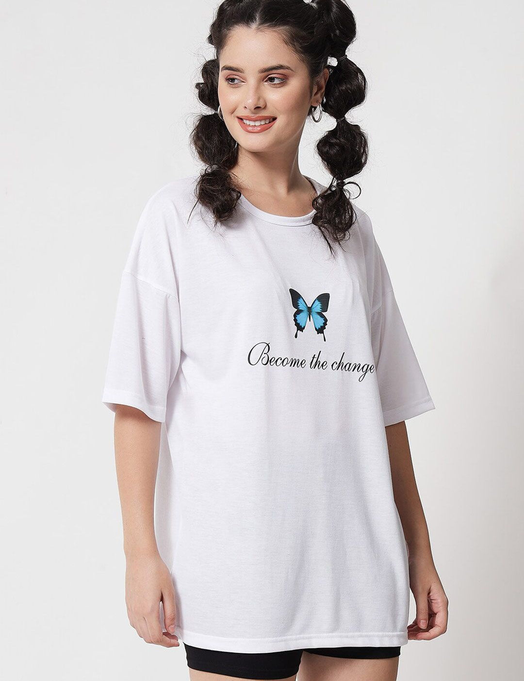 Kotty Women White Printed Applique Loose T-shirt