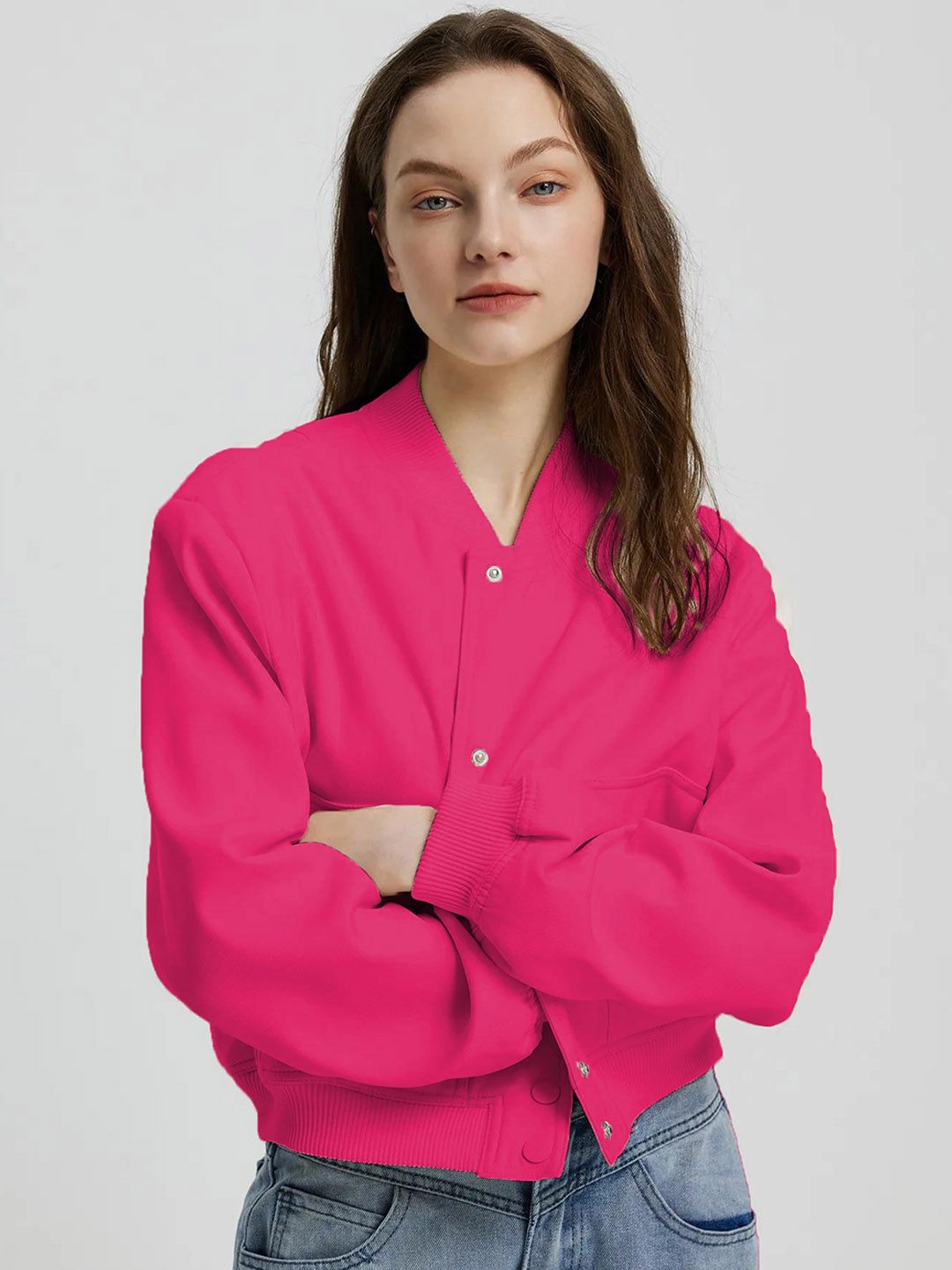Kotty Stand Collar Fleece Bomber Jacket