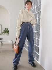 Kotty Women Jean Wide Leg High-Rise Light Fade Stretchable Jeans