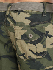 Kotty Men Green Camouflage Printed Regular Fit Cargo Shorts