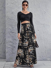 Kotty Women Multicoloured Floral Printed Relaxed Flared High-Rise Easy Wash Trousers