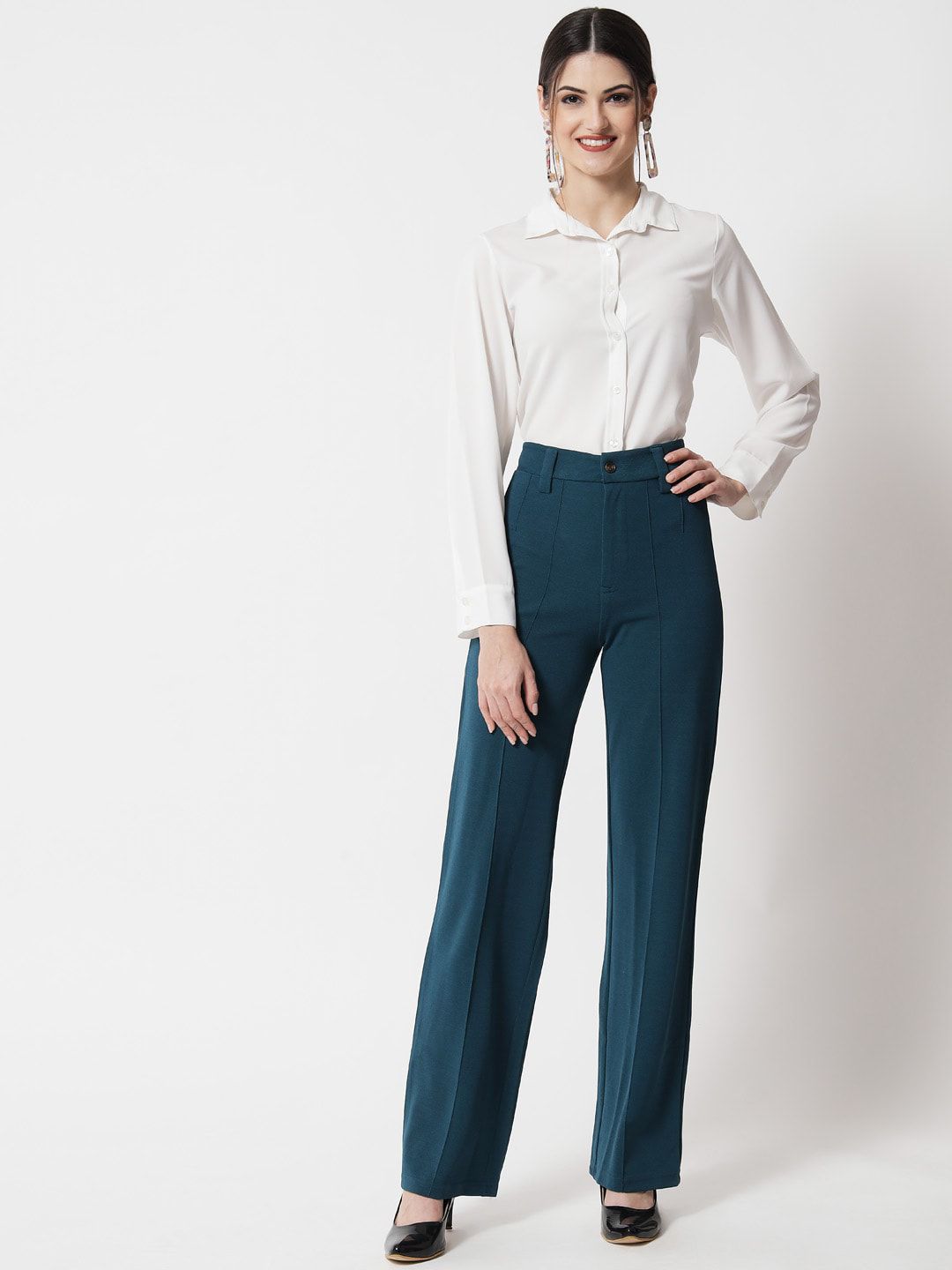 Kotty Women Pack Of 2 Relaxed Straight Fit High-Rise Easy Wash Parallel Trousers