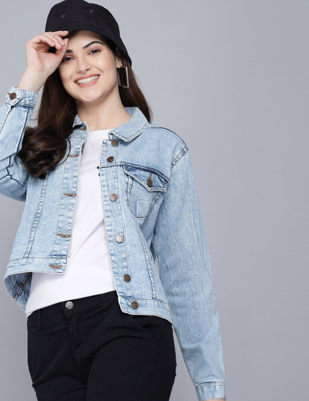 Kotty Women Blue Washed Denim Jacket