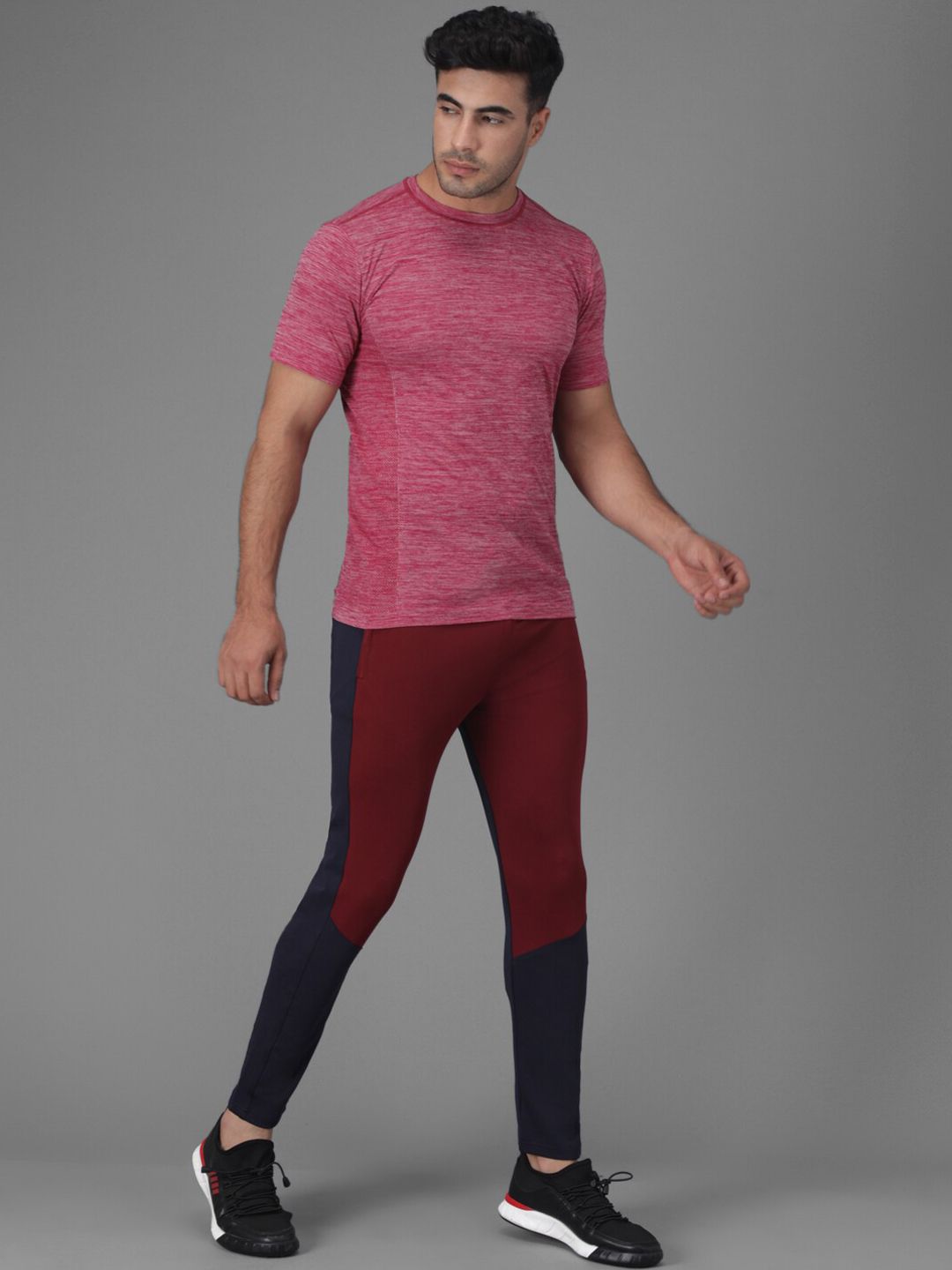 Kotty Men Maroon & Navy Blue Colourblocked Track Pants