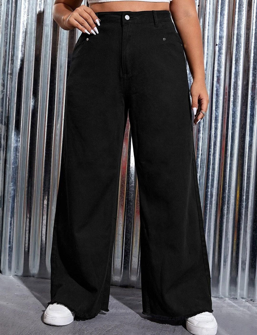  KOTTY Basics Plus Size Women Wide Leg High-Rise Clean Look Stretchable Jeans