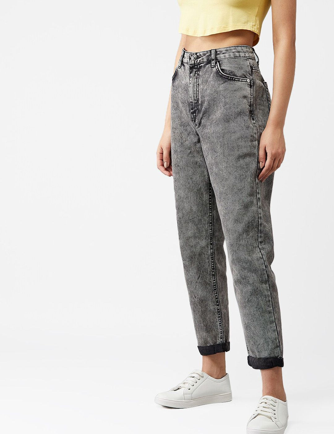 Kotty Women Grey Boyfriend Fit High-Rise Clean Look Jeans